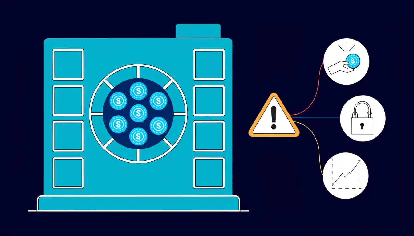 A centralized crypto exchange building holding user coins in a vault, showing the risk of trusting a company with your funds