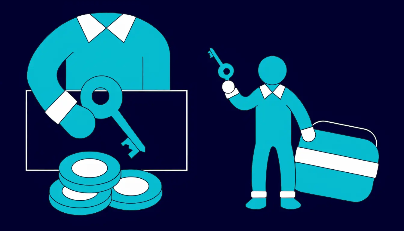 A key labelled with the phrase not your keys not your coins, contrasting exchange-held keys with self-custody where the user holds the key
