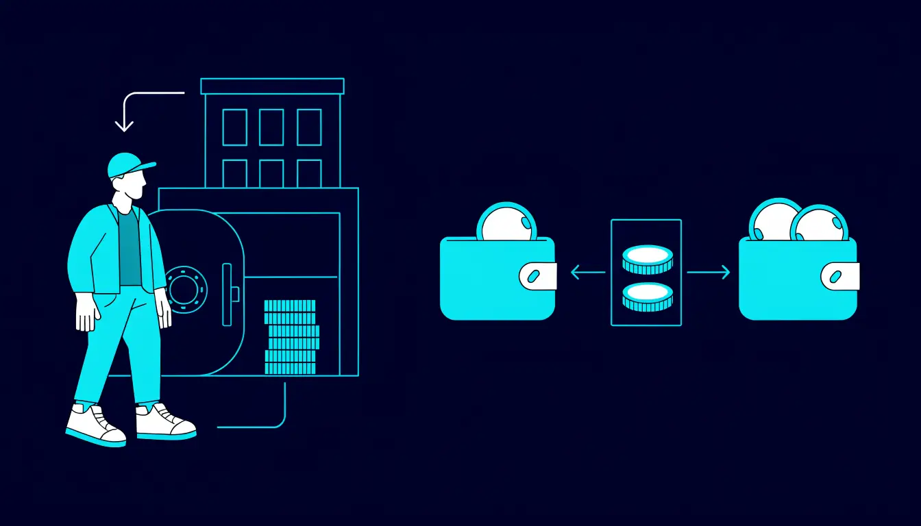 A centralized exchange holding user funds in a company vault compared with a decentralized exchange swapping tokens directly from a personal wallet via smart contracts