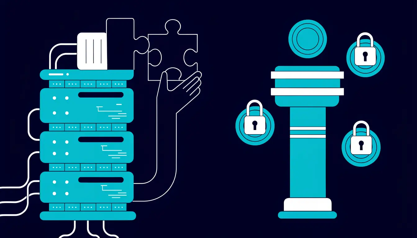 Mining versus staking: proof-of-work computers racing to solve a puzzle beside a proof-of-stake validator locking coins