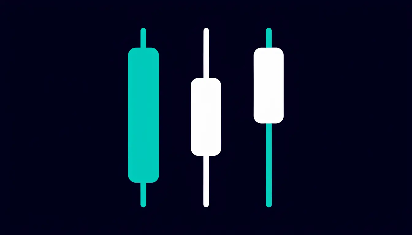 Four basic candlestick shapes side by side: a long body, a doji, a hammer, and a candle with long wicks
