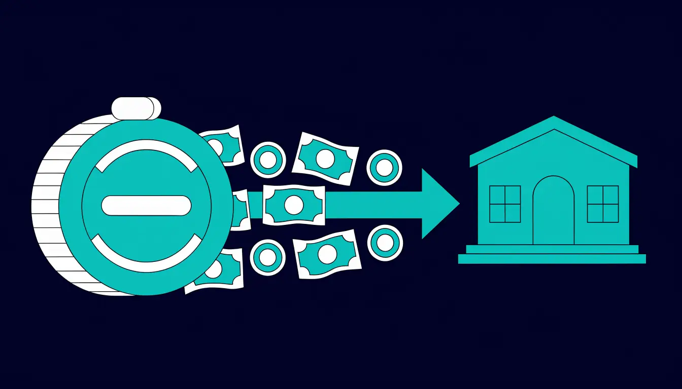 Selling crypto and cashing out: a coin being converted to cash and sent to a bank account