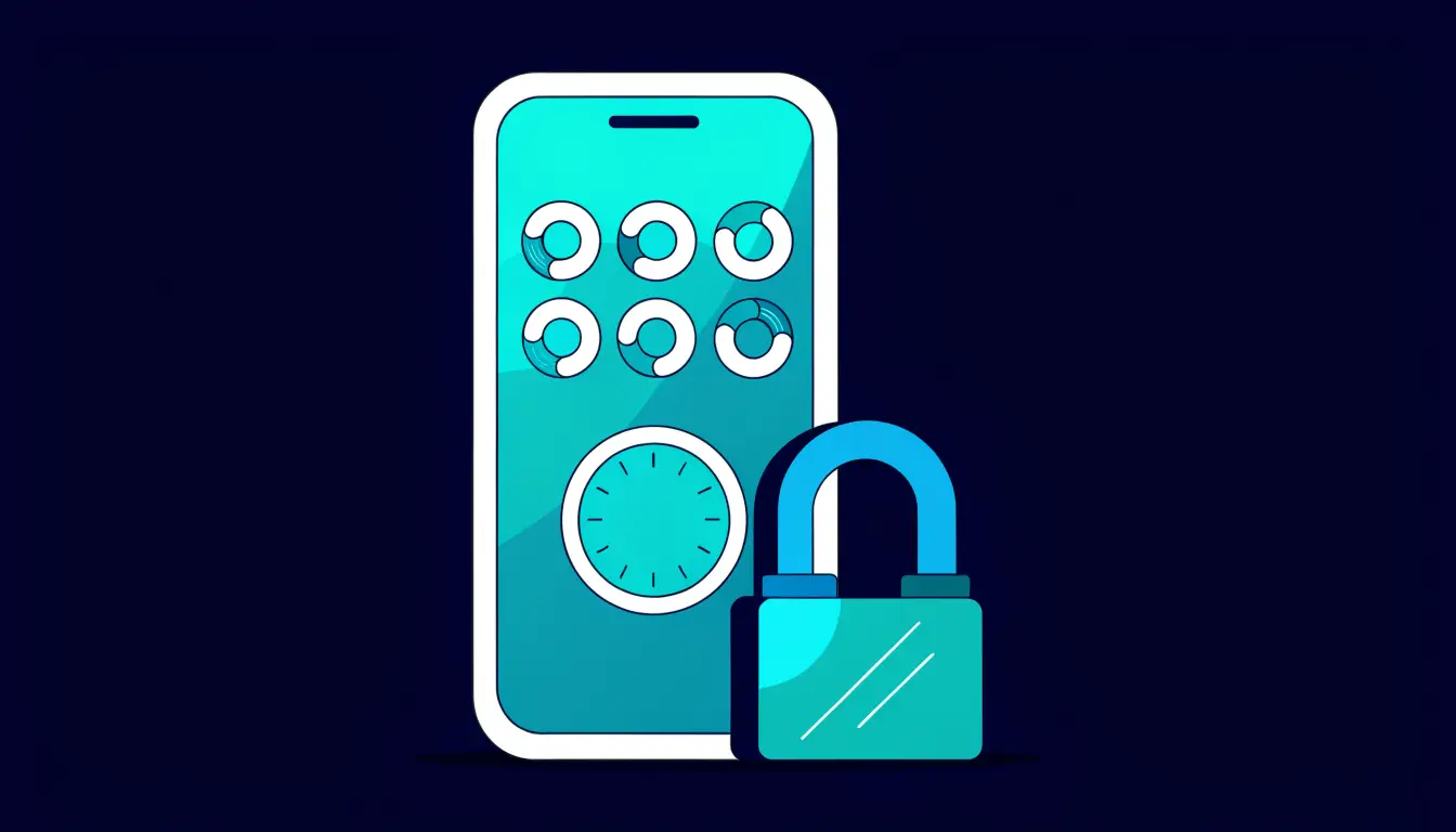 An authenticator app on a phone showing a rotating six-digit code with a countdown timer, next to a padlock