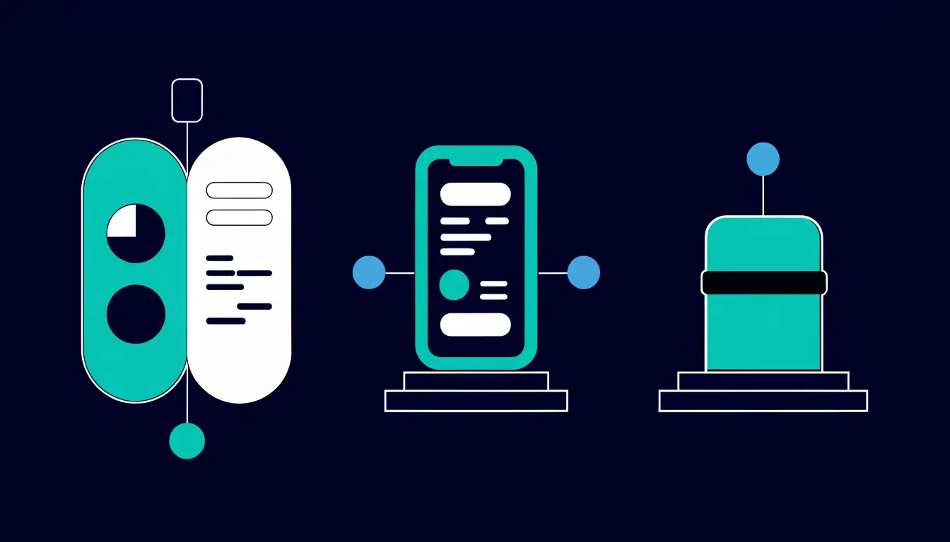 Three crypto wallet types side by side: a custodial exchange account, a non-custodial phone app, and a hardware device