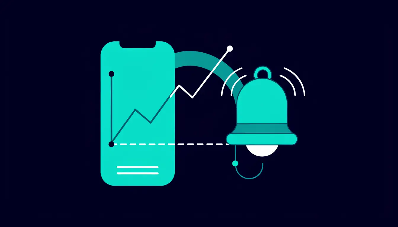 A phone showing a crypto price alert notification when a coin reaches a set target price