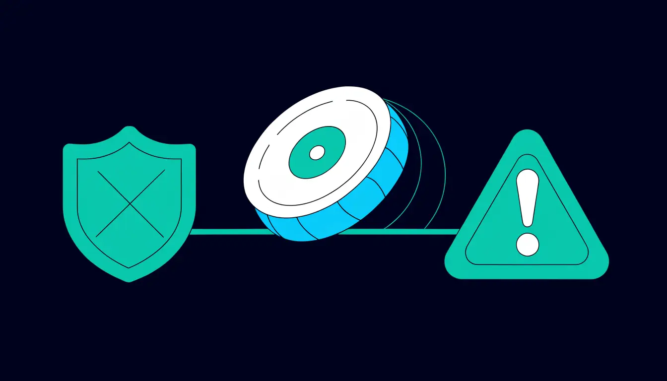 A beginner weighing crypto safety: a secure blockchain padlock on one side and a volatile price chart on the other