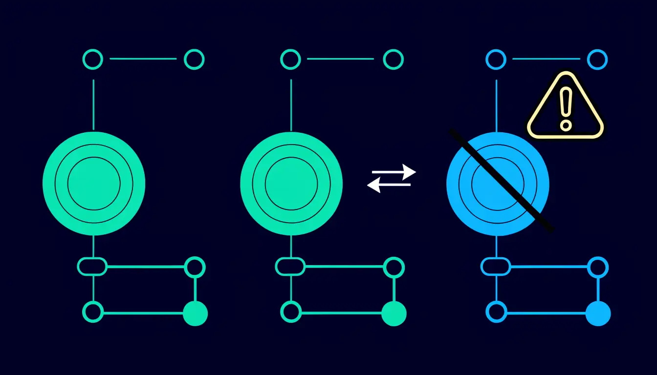 One coin shown travelling across several possible networks, with a matching wallet network highlighted as the safe choice