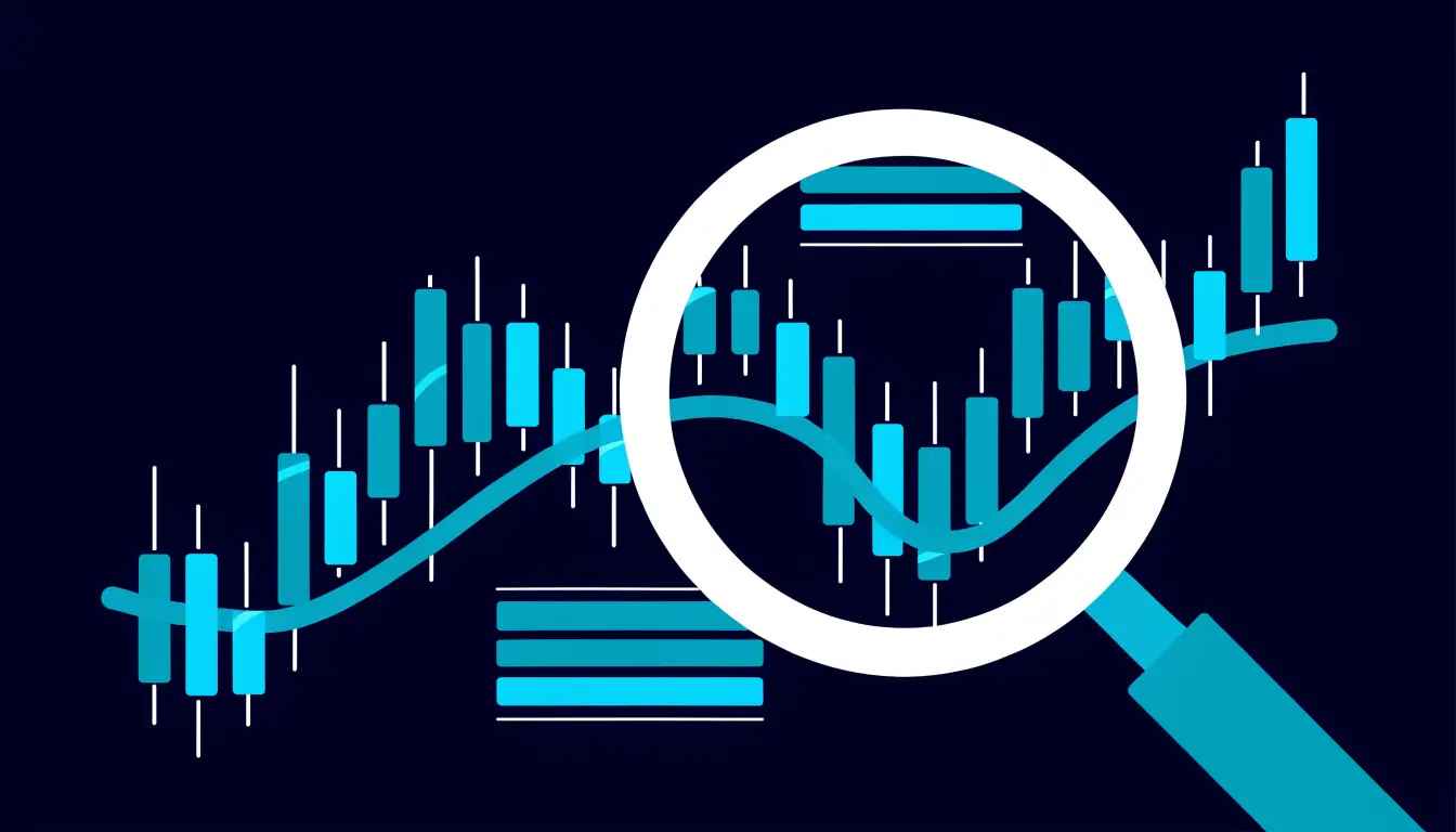 A crypto price chart with candlesticks, a trend line, and support and resistance levels marked, illustrating technical analysis basics