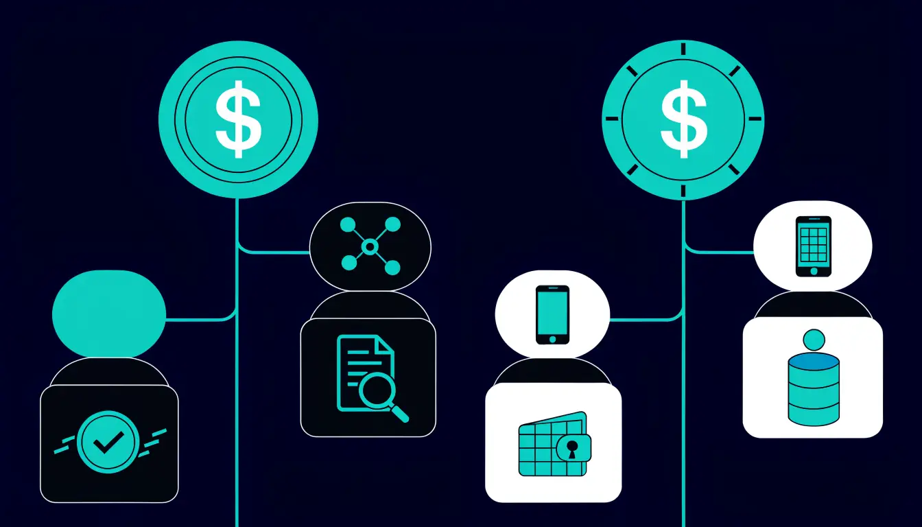 Side-by-side comparison chart of USDT and USDC showing issuer, backing, transparency, and adoption