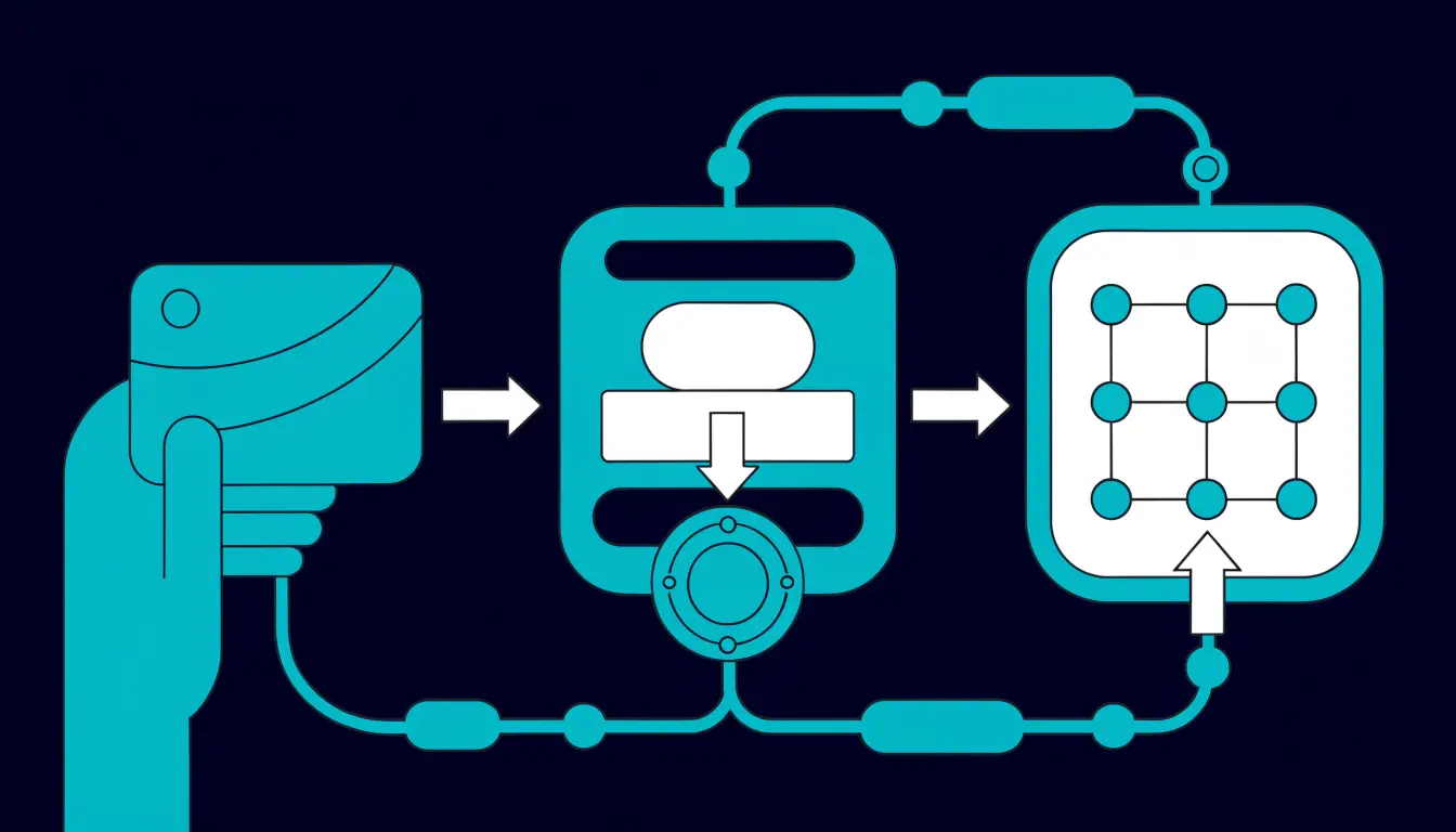 Diagram showing an NFT token on a blockchain linking out to an image file stored on a separate network