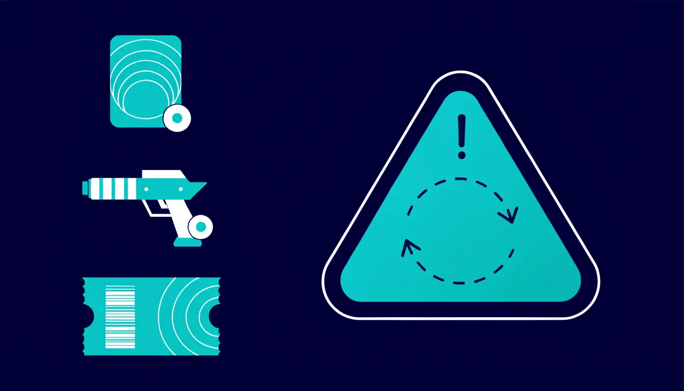 Split illustration contrasting NFT uses like art and tickets with risks like falling prices and scam warnings