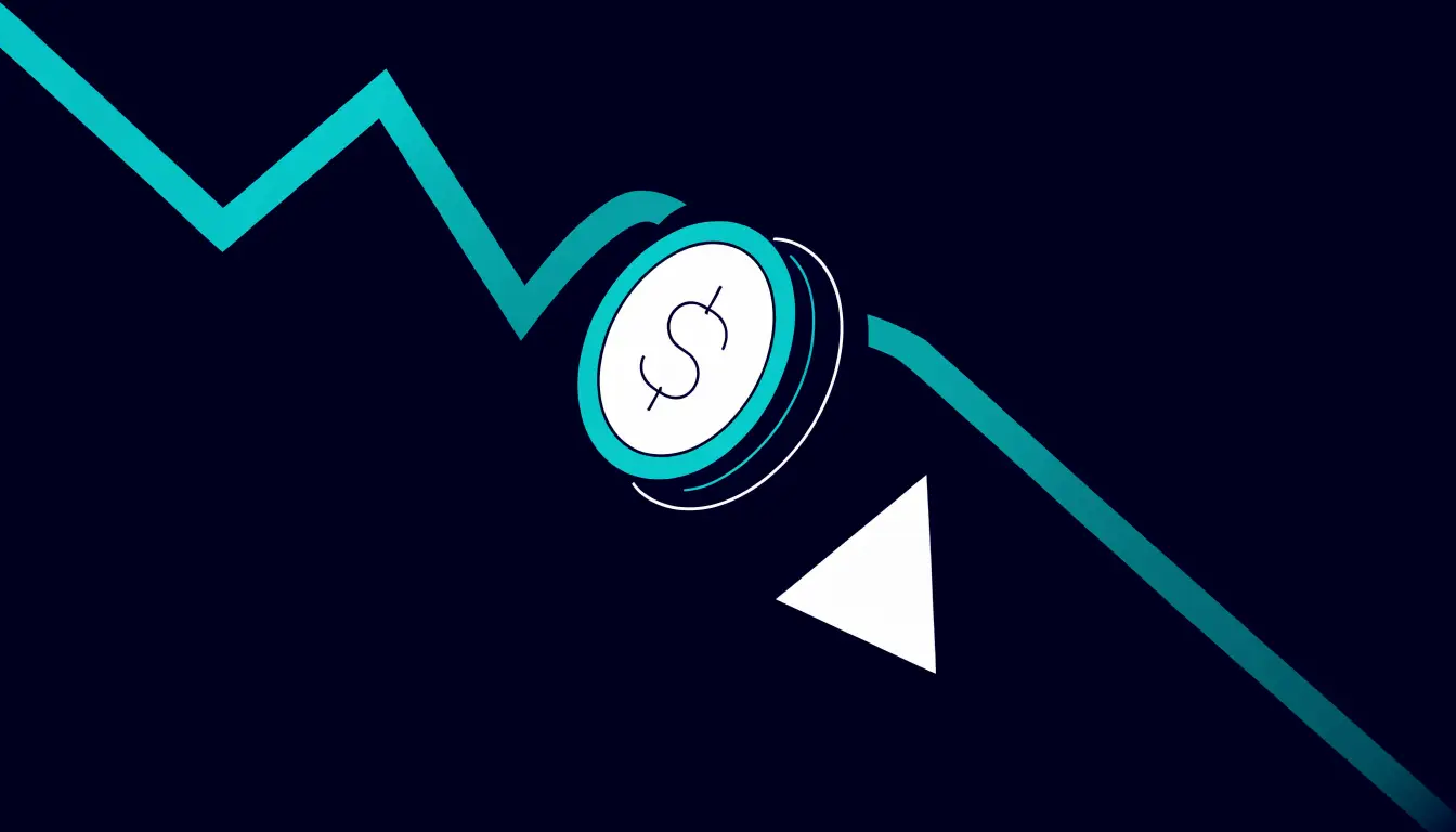 A stablecoin slipping off its one-dollar peg on a falling price chart, with a warning sign, illustrating de-peg risk