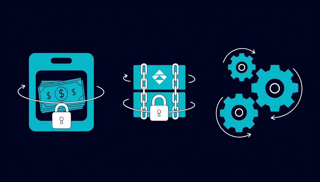 The three types of stablecoin shown side by side: fiat-backed, crypto-backed, and algorithmic