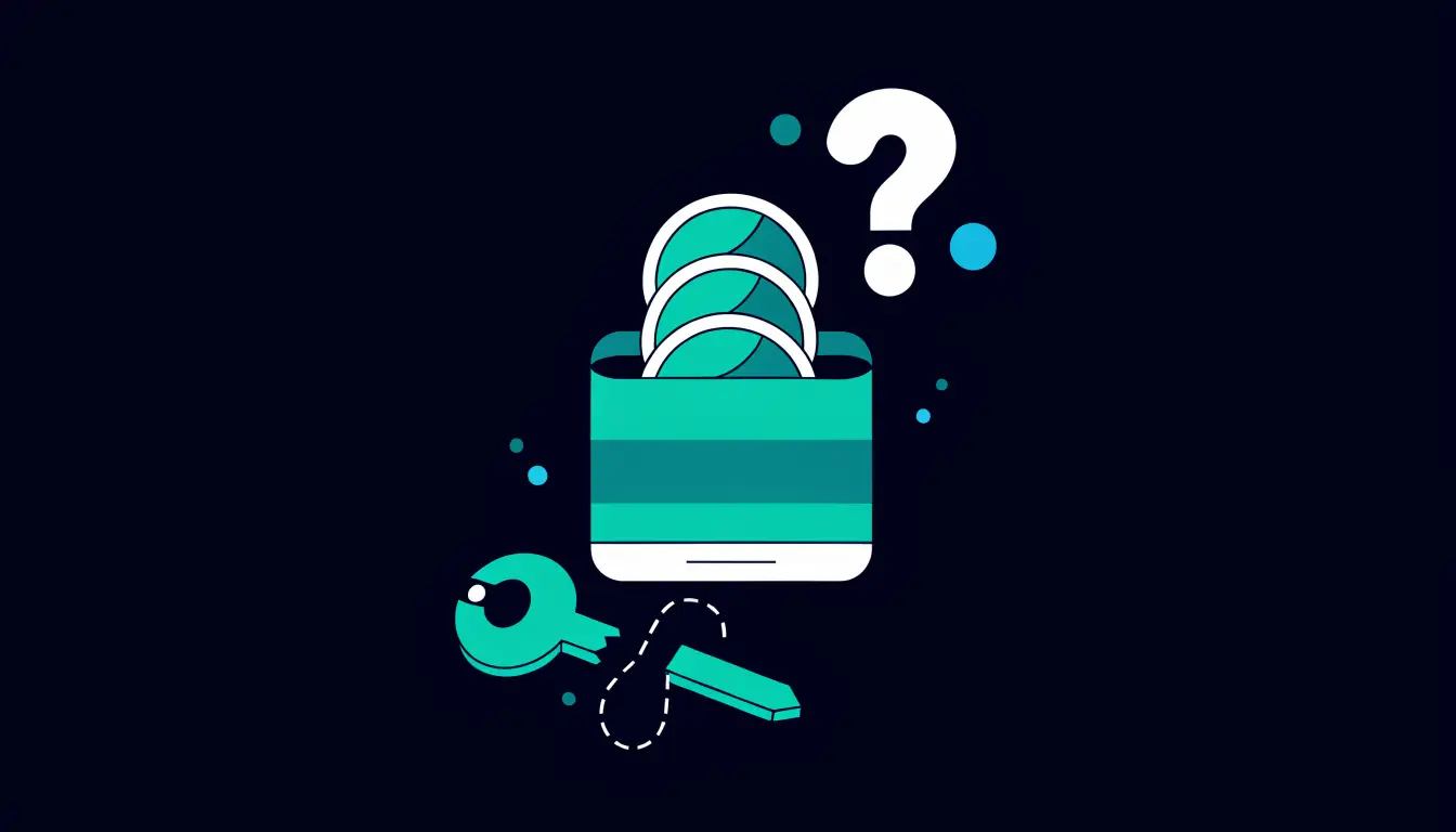 A locked crypto wallet next to a lost seed phrase card, showing what happens when wallet keys go missing