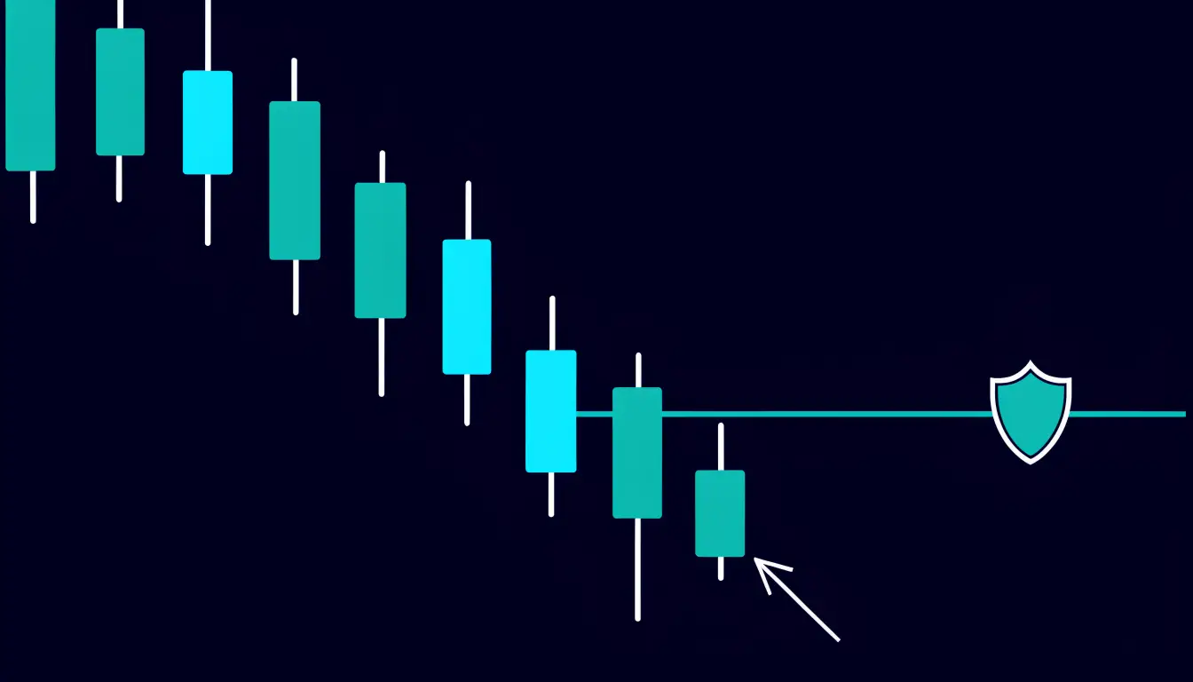 A crypto price chart falling to a marked stop-loss level that triggers an automatic sell order