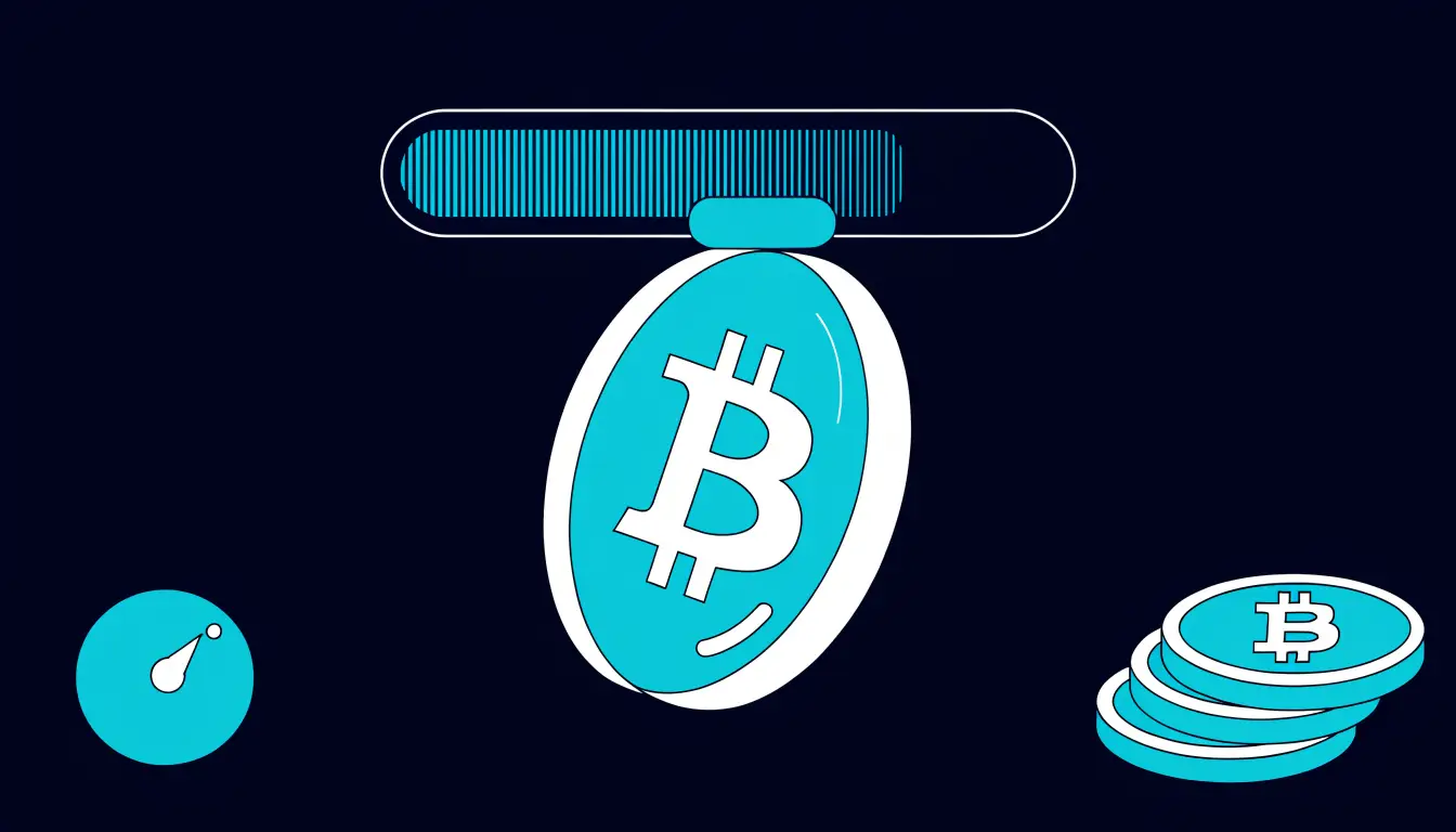 A Bitcoin coin under a nearly full supply gauge, illustrating the fixed maximum supply of 21 million coins