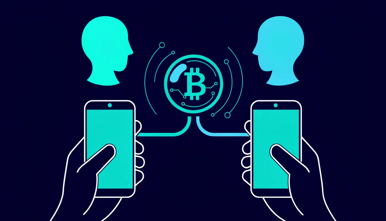 Bitcoin as digital money moving directly between two people without a bank in the middle