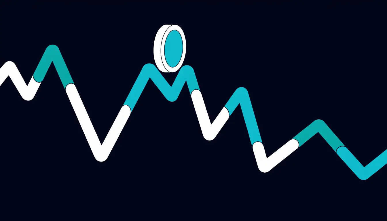 A crypto price chart with sharp up and down swings, showing how volatile cryptocurrency prices can be