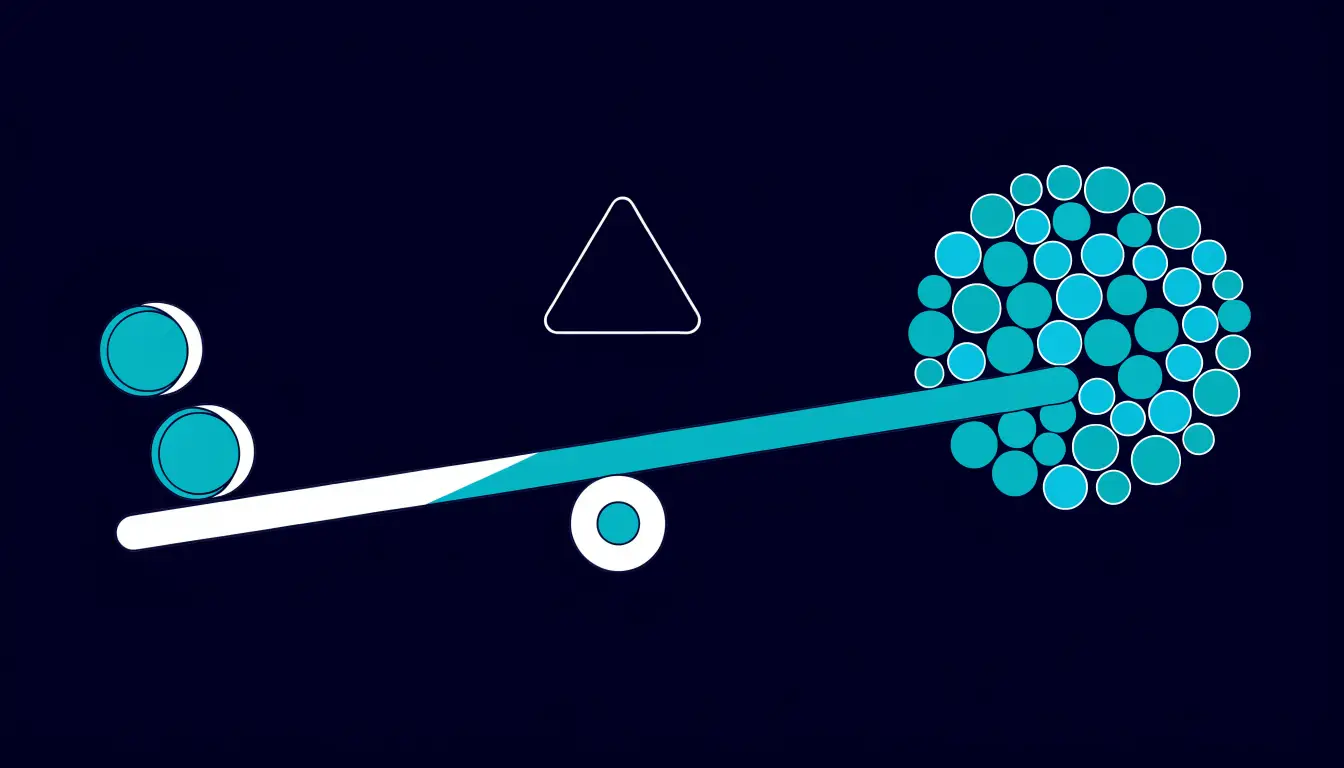 Crypto leverage explained: a small amount of margin controlling a much larger trading position, with gains and losses both multiplied