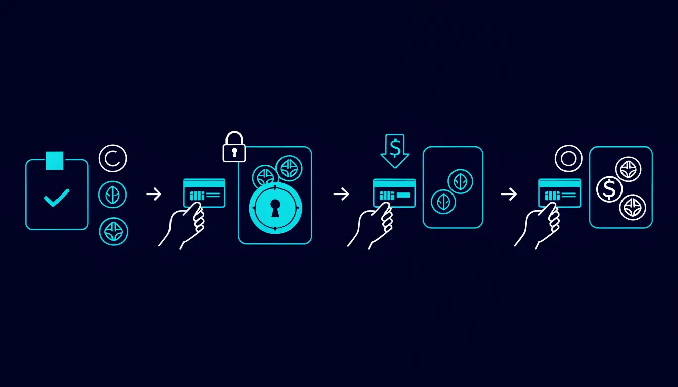 Step-by-step P2P trade flow: pick an offer, escrow locks the seller's crypto, buyer pays, seller confirms, escrow releases the crypto