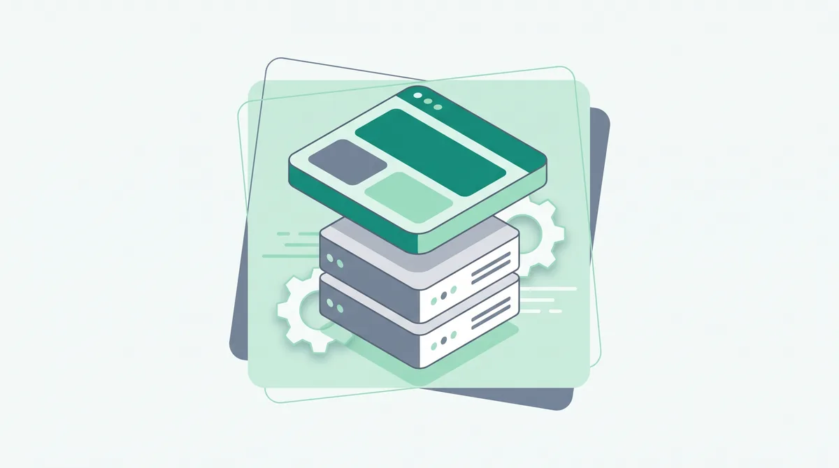 Illustration of a website platform running on a stack of optimized hosting servers.