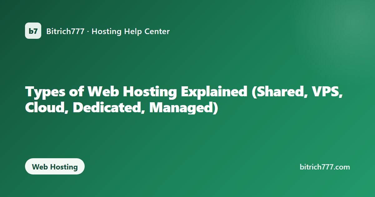 Types of Web Hosting Explained (Shared, VPS, Cloud, Dedicated, Managed)